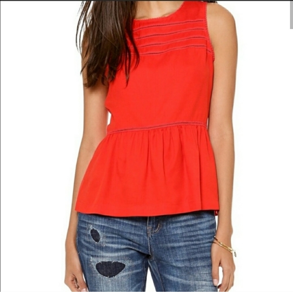 Madewell 100% Silk Peplum Veranda Eyelet Tank Sz Xs